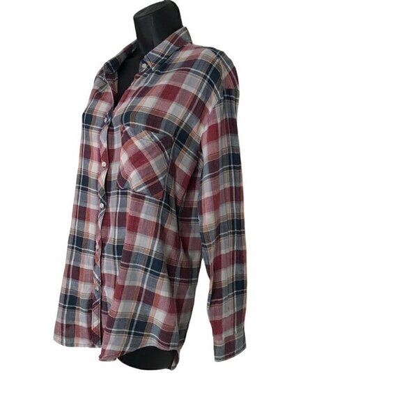 Community Plaid Button Down  Cotton Linen Blend Shirt Size S - Picture 3 of 7